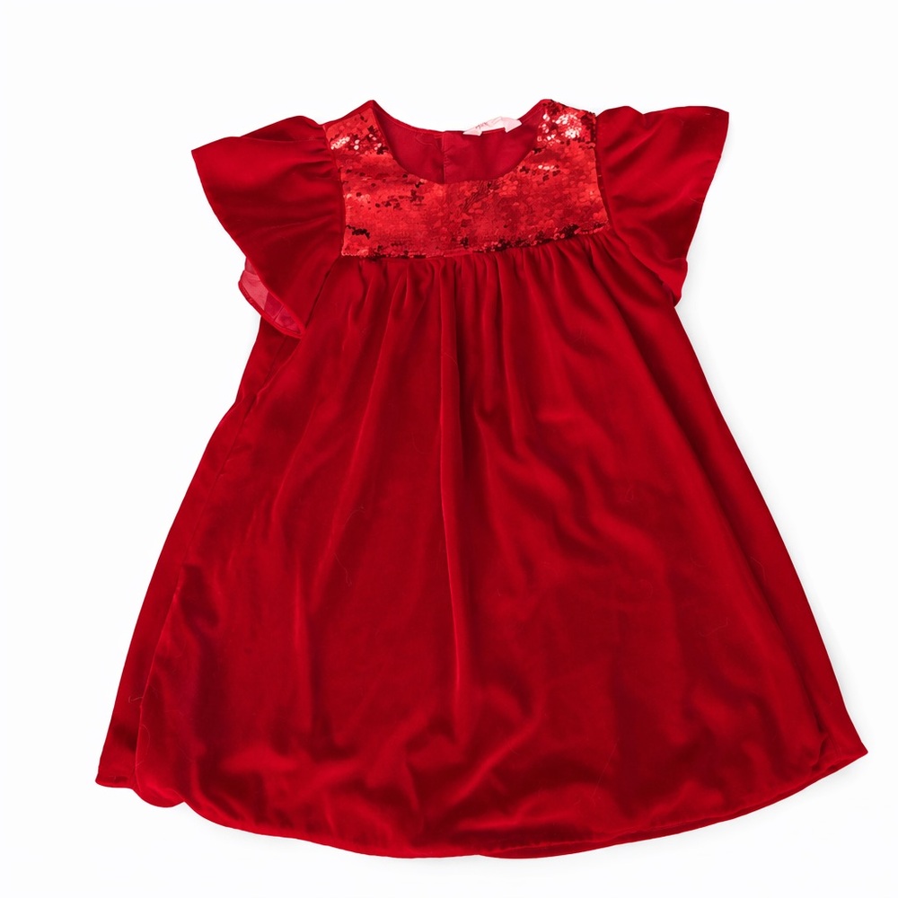 H&M Girls Red Velvet Dress Sequin Detail Size 8/9